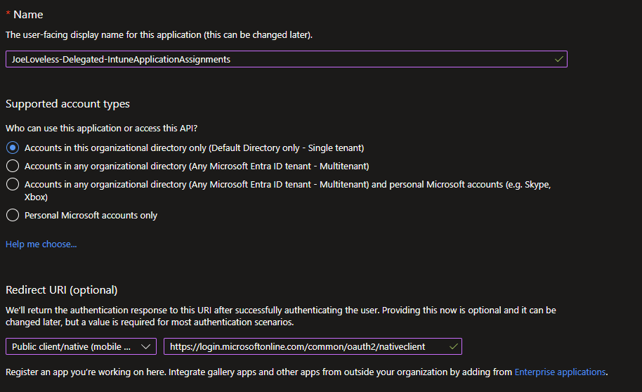 Delegated App Registration