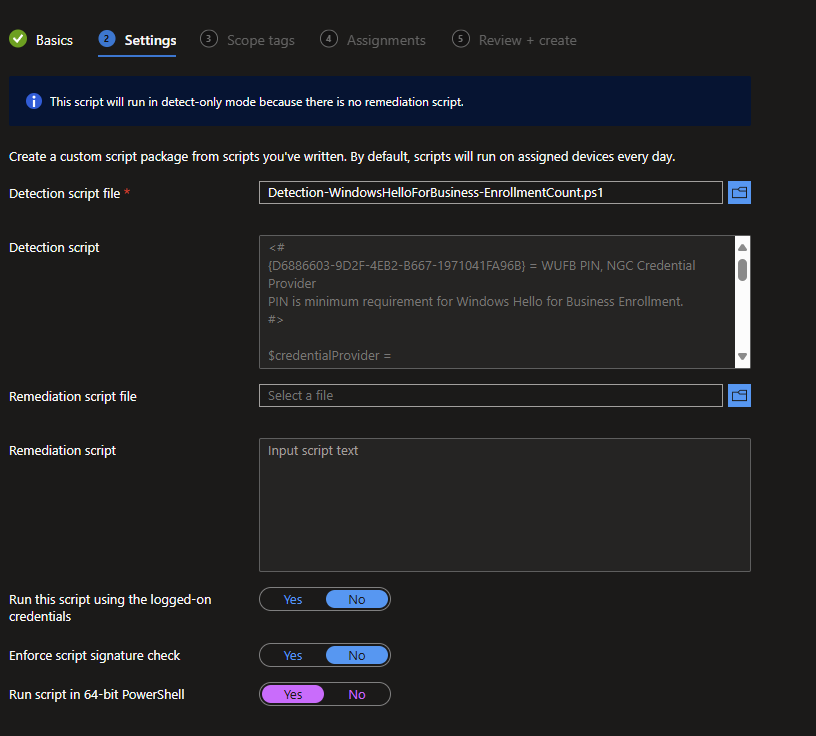 Detection Create Settings