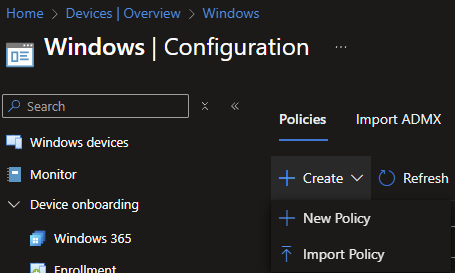Importing in Intune